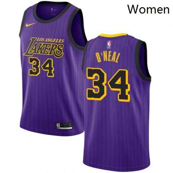 Womens Nike Los Angeles Lakers 34 Shaquille ONeal Swingman Purple NBA Jersey City Editi